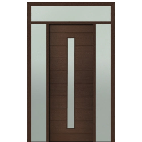 Prehung 36" X 96" Tall Milan Thin Lite Modern Mahogany Entry Door with Two Sidelite and Transom