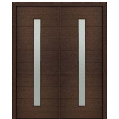 72" X 96" Tall Milan Thin Lite Modern Mahogany Entry Double Door with Sandblasted IG Low E Glass