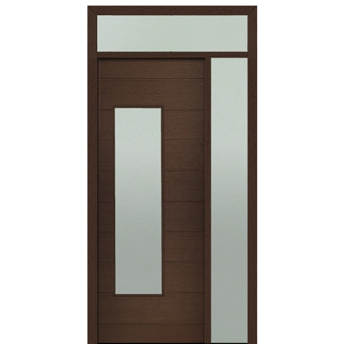 Prehung 36" X 96" Tall Milan Wide Lite Modern Mahogany Entry Door with One Sidelite and Transom