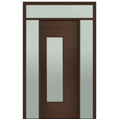 Prehung 36" X 96" Tall Milan Wide Lite Modern Mahogany Entry Door with Two Sidelite and Transom