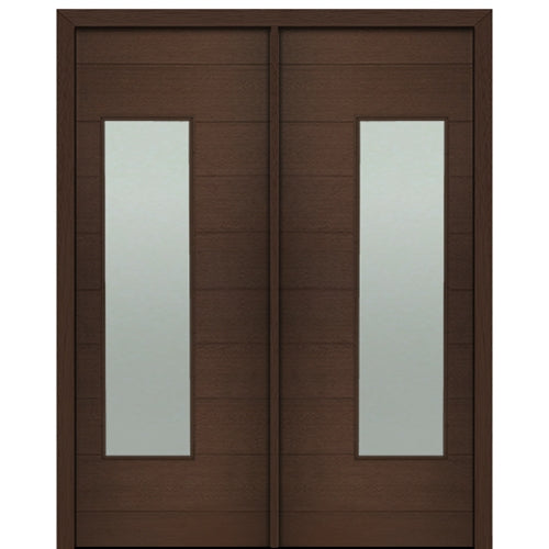 72" X 96" Tall Milan Wide Lite Modern Mahogany Entry Double Door with Sandblasted IG Low E Glass