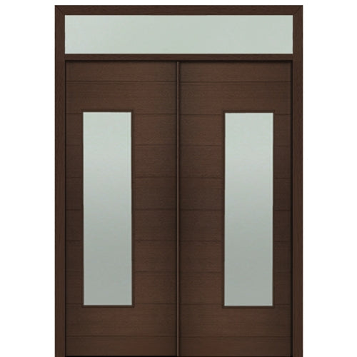 Prehung 72" X 96" Tall Milan Wide Lite Modern Mahogany Entry Double Door with Transom