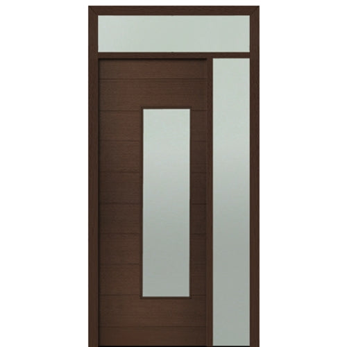 Prehung 36" X 96" Tall Milan Wide Lite (Right)  Modern Mahogany Entry Door with One Sidelite and Transom