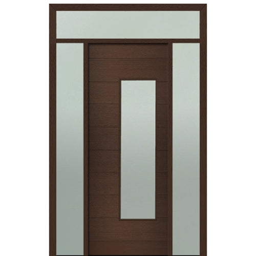 Prehung 36" X 96" Tall Milan Wide Lite (Right)  Modern Mahogany Entry Door with Two Sidelite and Transom