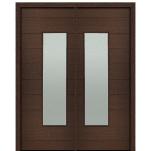 72" X 96" Tall Milan Wide Lite (Right) Modern Mahogany Entry Double Door with Sandblasted IG Low E Glass