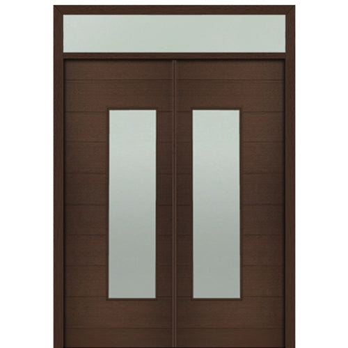 Prehung 72" X 96" Tall Milan Wide Lite (Right)  Modern Mahogany Entry Double Door with Transom