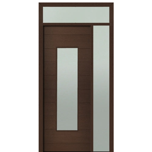 Prehung 36" X 96" Tall Milan Wide Lite Modern Mahogany Entry Door with One Sidelite and Transom