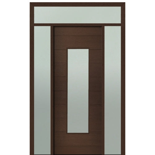 Prehung 36" X 96" Tall Milan Wide Lite Modern Mahogany Entry Door with Two Sidelite and Transom