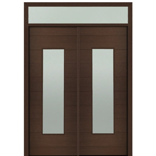 Prehung 72" X 96" Tall Milan Wide Lite Modern Mahogany Entry Double Door with Transom