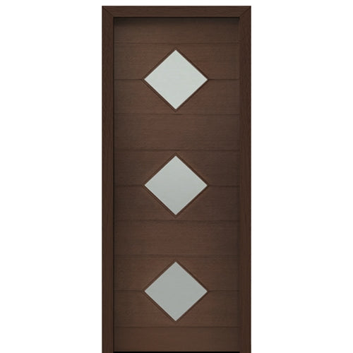 36" X 96" Tall Flores 3 Lite Diamond Lite Modern Mahogany Entry Door with Sandblasted IG Glass or Clear Glass