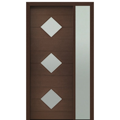 Prehung 36" X 96" Tall Flores 3-Lite Diamond Lite Modern Mahogany Entry Door with One Sidelite