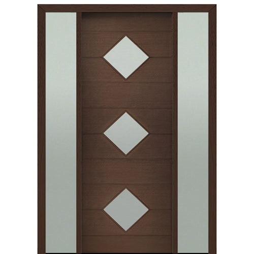 Prehung 36" X 96" Tall Flores 3 Lite Diamond Lite Modern Mahogany Entry Door with Two Sidelite