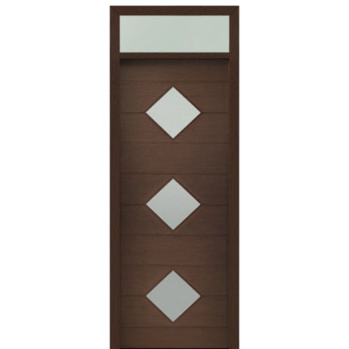 Prehung 36" X 96" Tall Flores 3 Lite Diamond Lite Modern Mahogany Entry Door with 12" Transom