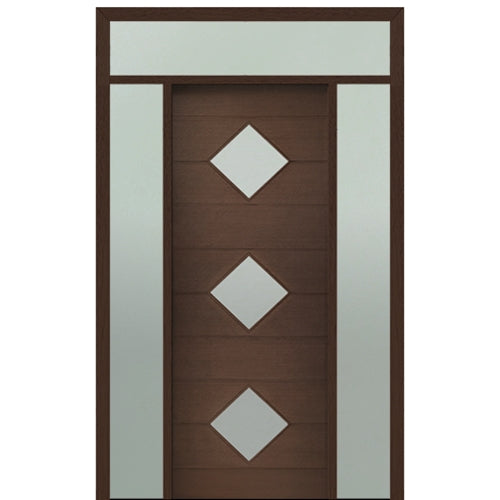 Prehung 36" X 96" Tall Flores 3-Lite Diamond Lite Modern Mahogany Entry Door with Two Sidelite and Transom