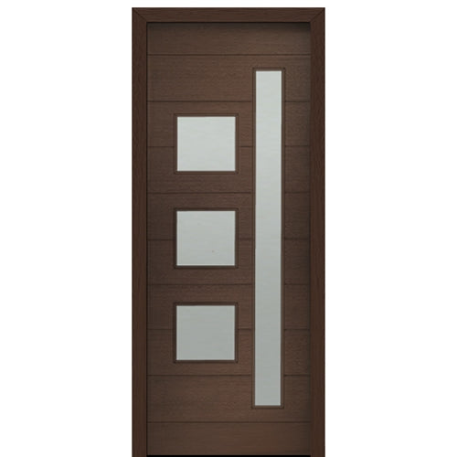 36" X 96" Tall Flores Mixed Lite Modern Mahogany Entry Door with Sandblasted IG Glass