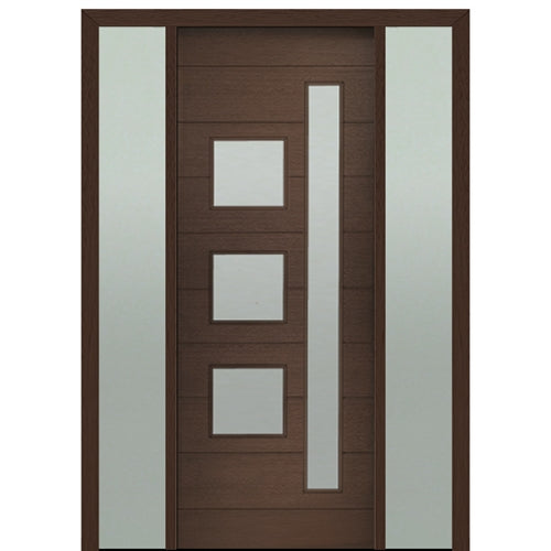 Prehung 36" X 96" Tall Flores Mixed Lite Modern Mahogany Entry Door with Two Sidelite