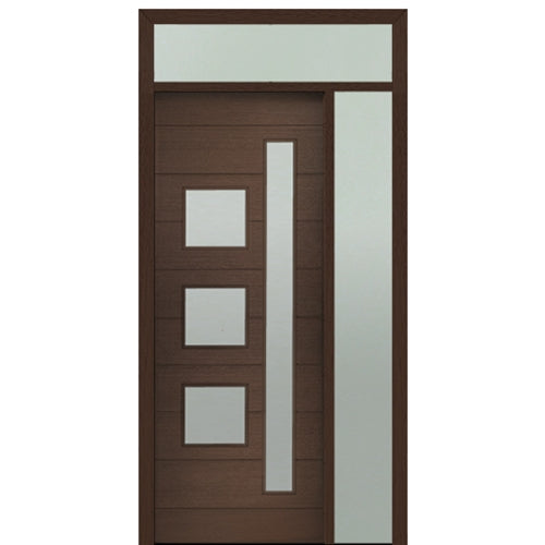 Prehung 36" X 96" Tall Flores Mixed Lite Modern Mahogany Entry Door with One Sidelite and Transom