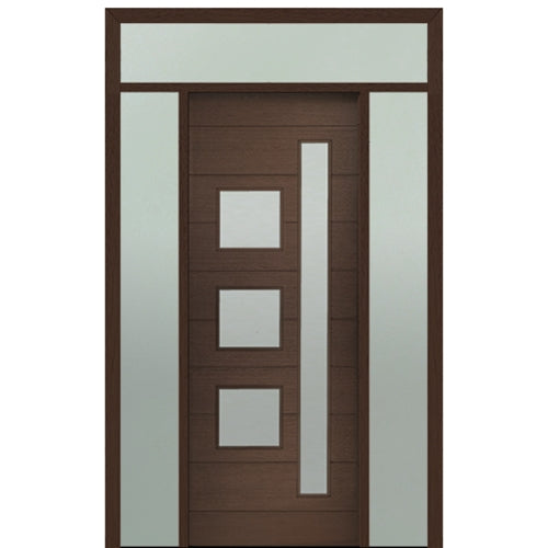 Prehung 36" X 96" Tall Flores Mixed Lite Modern Mahogany Entry Door with Two Sidelite and Transom