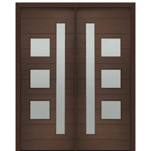 72" X 96" Tall Flores Mixed Lite Modern Mahogany Entry Double Door with Sandblasted IG Low E Glass