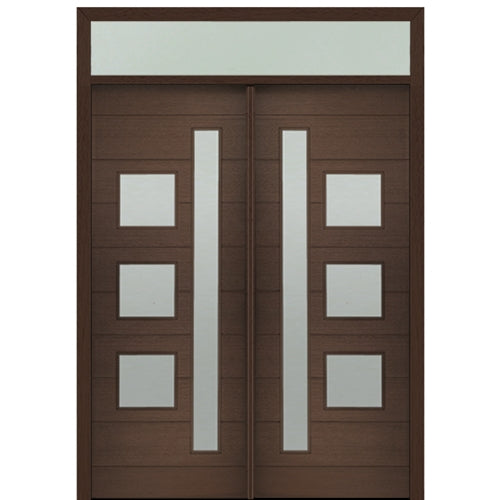 Prehung 72" X 96" Tall Flores Mixed Lite Modern Mahogany Entry Double Door with Transom