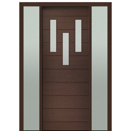 Prehung 36" X 96" Tall Luca 3 Lite Modern Mahogany Entry Door with Two Sidelite