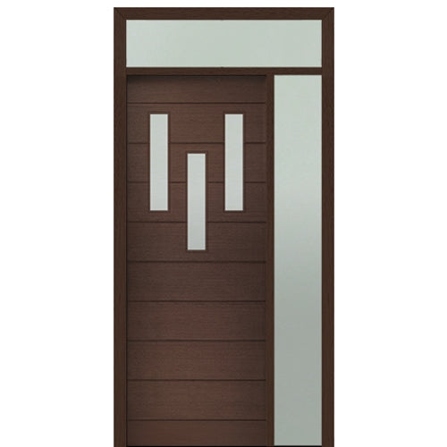 Prehung 36" X 96" Tall Luca 3 Lite Modern Mahogany Entry Door with One Sidelite and Transom