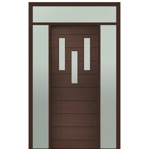 Prehung 36" X 96" Tall Luca 3 Lite Modern Mahogany Entry Door with Two Sidelite and Transom