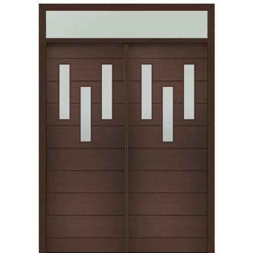 Prehung 72" X 96" Tall Luca 3 Lite Modern Mahogany Entry Double Door with Transom