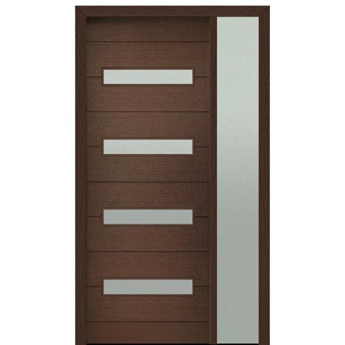 Prehung 36" X 96" Tall Luca 4 Lite Horizontal Lite Modern Mahogany Entry Door with One Sidelite