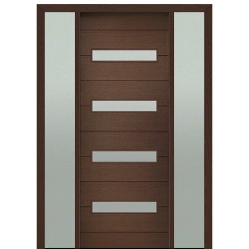 Prehung 36" X 96" Tall Luca 4 Lite Horizontal Lite Modern Mahogany Entry Door with Two Sidelite