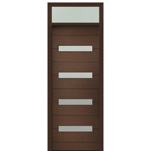 Prehung 36" X 96" Tall Luca 4 Lite Horizontal Lite Modern Mahogany Entry Door with 12" Transom