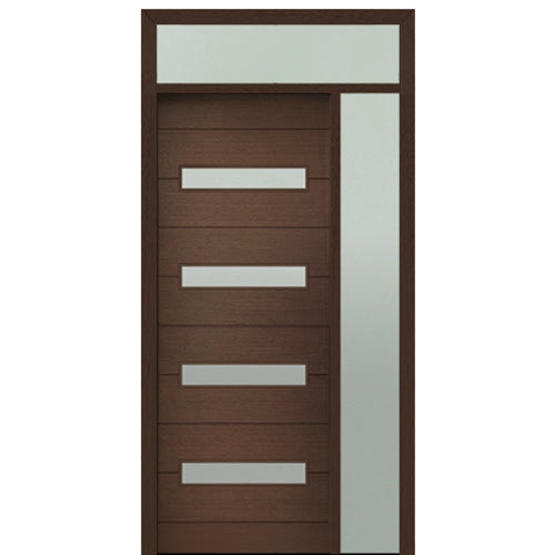 Prehung 36" X 96" Tall Luca 4 Lite Horizontal Lite Modern Mahogany Entry Door with One Sidelite and Transom