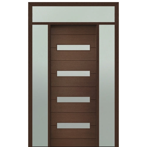 Prehung 36" X 96" Tall Luca 4 Lite Horizontal Lite Modern Mahogany Entry Door with Two Sidelite and Transom