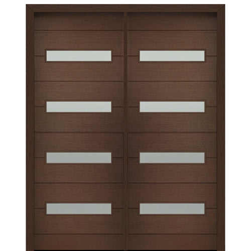 72" X 96" Tall Luca 4 Lite Horizontal Lite Modern Mahogany Entry Double Door