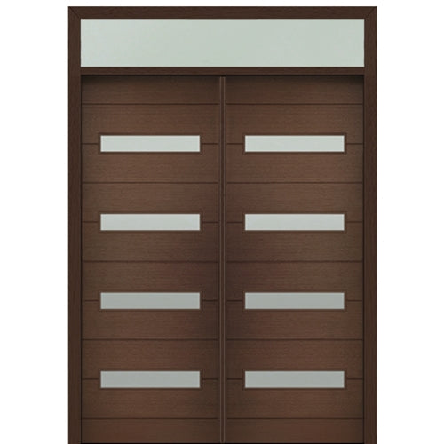 Prehung 72" X 96" Tall Luca 4 Lite Horizontal Lite Modern Mahogany Entry Double Door with Transom