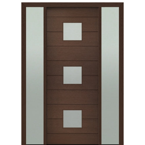 Prehung 36" X 96" Tall Luca 3 Lite Square Lite Modern Mahogany Entry Door with Two Sidelite