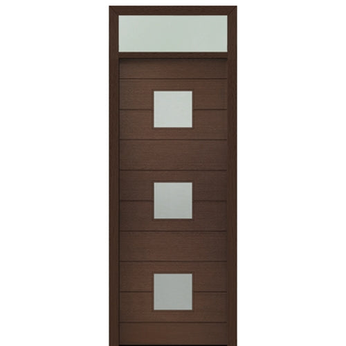 Prehung 36" X 96" Tall Luca 3 Lite Square Lite Modern Mahogany Entry Door with 12" Transom