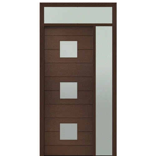 Prehung 36" X 96" Tall Luca 3 Lite Square Lite Modern Mahogany Entry Door with One Sidelite and Transom