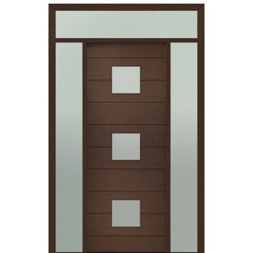 Prehung 36" X 96" Tall Luca 3 Lite Square Lite Modern Mahogany Entry Door with Two Sidelite and Transom