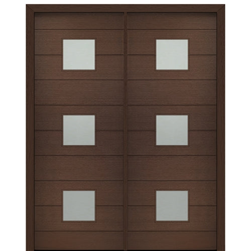 72" X 96" Tall Luca 3 Lite Square Lite Modern Mahogany Entry Double Door