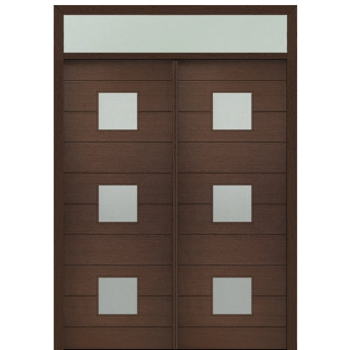 Prehung 72" X 96" Tall Luca 3 Lite Square Lite Modern Mahogany Entry Double Door with Transom