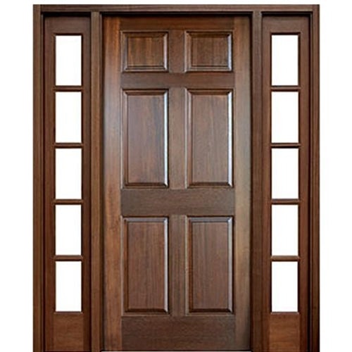 36"x80" 6-Panel Mahogany Wood Exterior Front Door with Two 5-Lite Sidelites