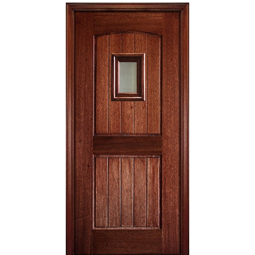 2 Panel V Grooved Arch Speakeasy-1-68 | 80" Tall 2 Panel V Grooved Arched Panel Solid Mahogany Entry Door with Speakeasy