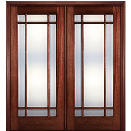 80" Tall 9-Lite Marginal (TDL) Mahogany Wood Entry Double Doors
