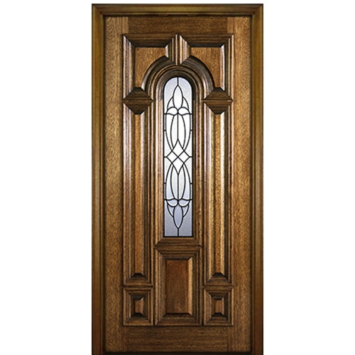 80" Tall Carved Panel Mahogany Wood Entry Door with Blanco Decorative glass Design