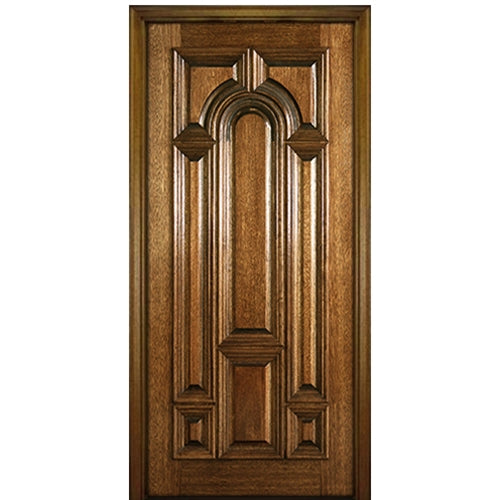 80" Tall Carved Panel Solid Mahogany Wood Entry Door with Raised Moulding