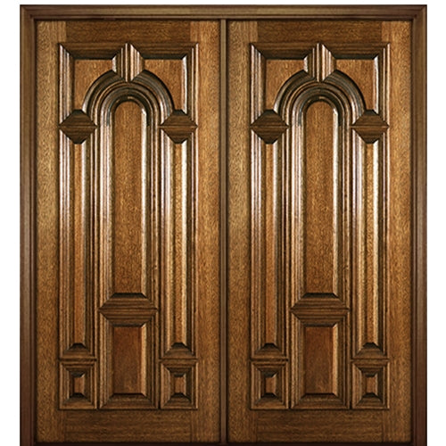 80" Tall Carved Panel Solid Mahogany Wood Entry Double Door
