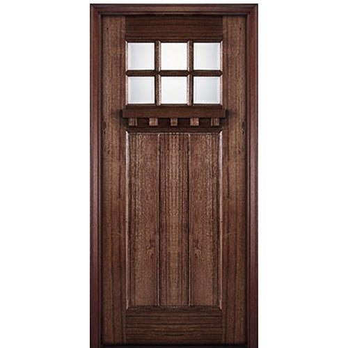 80" Tall  6-Lite 3-Panel Craftsman Style True Divided Lite (TDL) Mahogany Wood Entry Door
