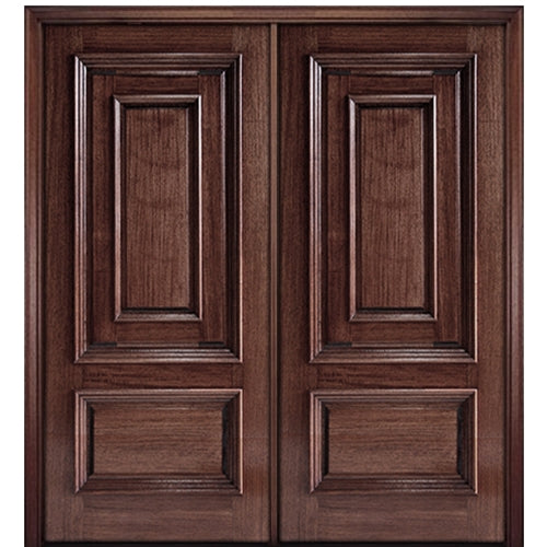 80" Tall Panel in Panel Solid Mahogany Wood Entry Double Door with Raised Moulding
