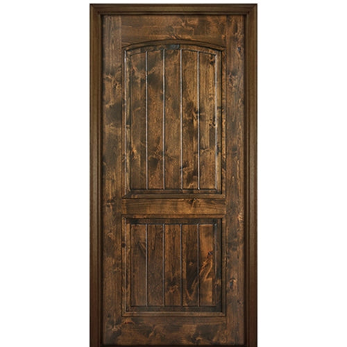 80" Tall 2 Panel V Grooved Arched Panel Solid Knotty Alder Entry Door